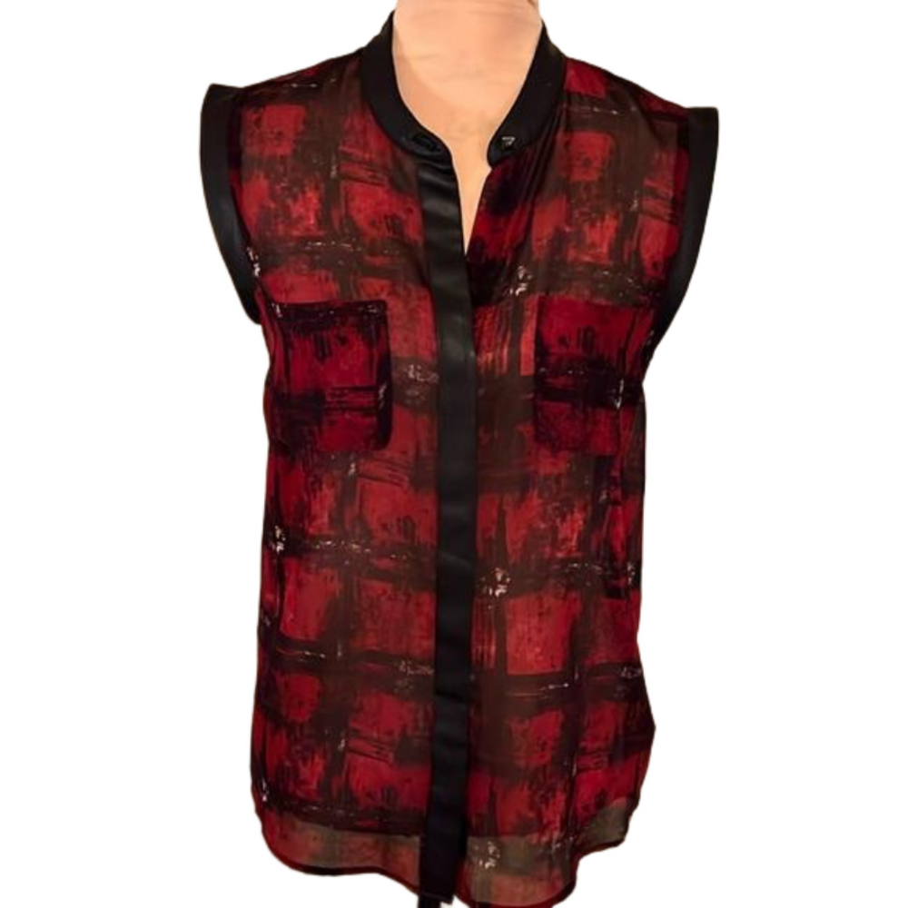 Rock & Republic semi sheer red and black sleeveless blouse size small